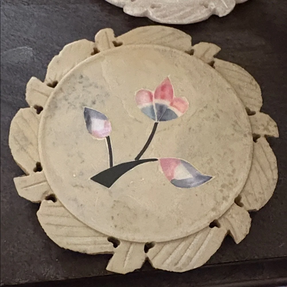 Floral Inlay Coasters Set of 4